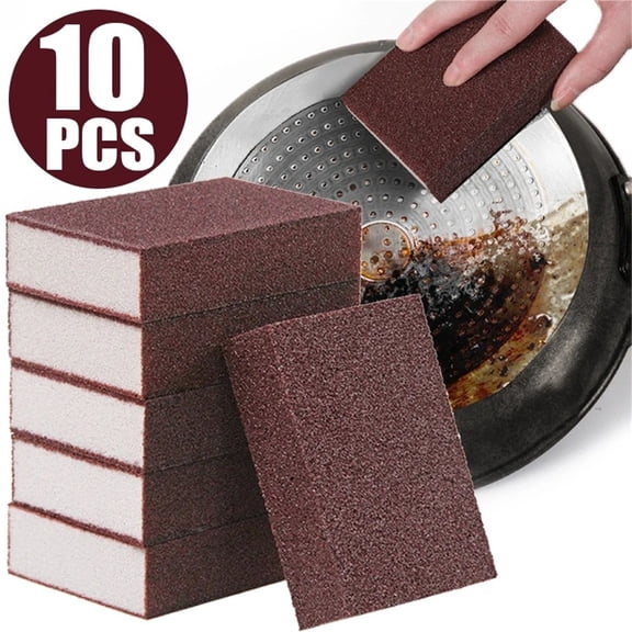 Abrasive Sponges For Kitchen Cleaning, 10-Pack Heavy Duty Scrub Sponges Non-Scratch Scouring Pads For Dishes Pots Pans Rust Stain Removing, Durable Scrubbing Brushes For Sinks