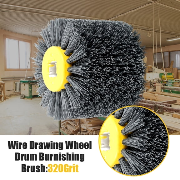 Abrasive Wire Drawing Wheel 80/120/320 Grit Durable Wood Drum Burnishing Brush Wear-Resistant Wheel Drum Polishing Brush Surface Sanding Nylon Wire Drum Brush for Wood Deburring