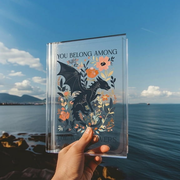 Abraxos Flower Book Vase, Fantasy Bookshelf Decor, Book Acrylic Vase for Flowers, Fantasy Dragon Bookish Book Shaped Vase, Exchange Gift