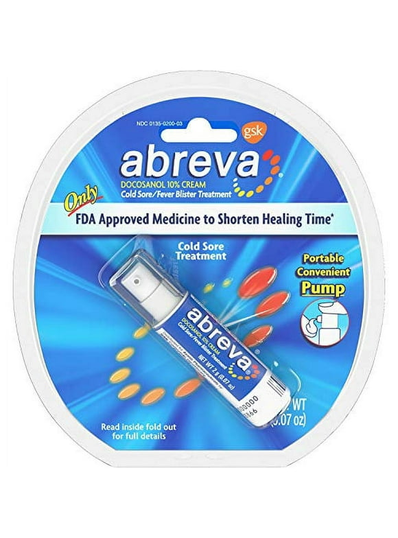 Abreva 10 Percent Docosanol Cold Sore Treatment, Treats Your Fever Blister in 2.5 Days - 0.07 oz Pump