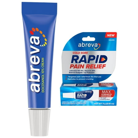 Abreva Cold Sore Rapid Pain Relief and Fever Blister Treatment Medicine Cream, Set of 2