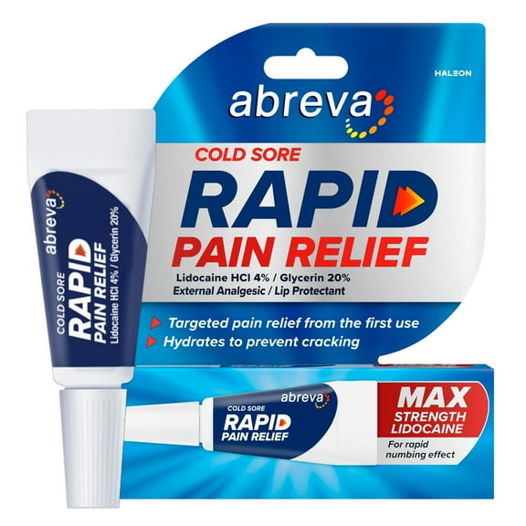 Abreva Cold Sore Treatment Rapid Pain Relief Cream - 1 Tube, 3 Grams