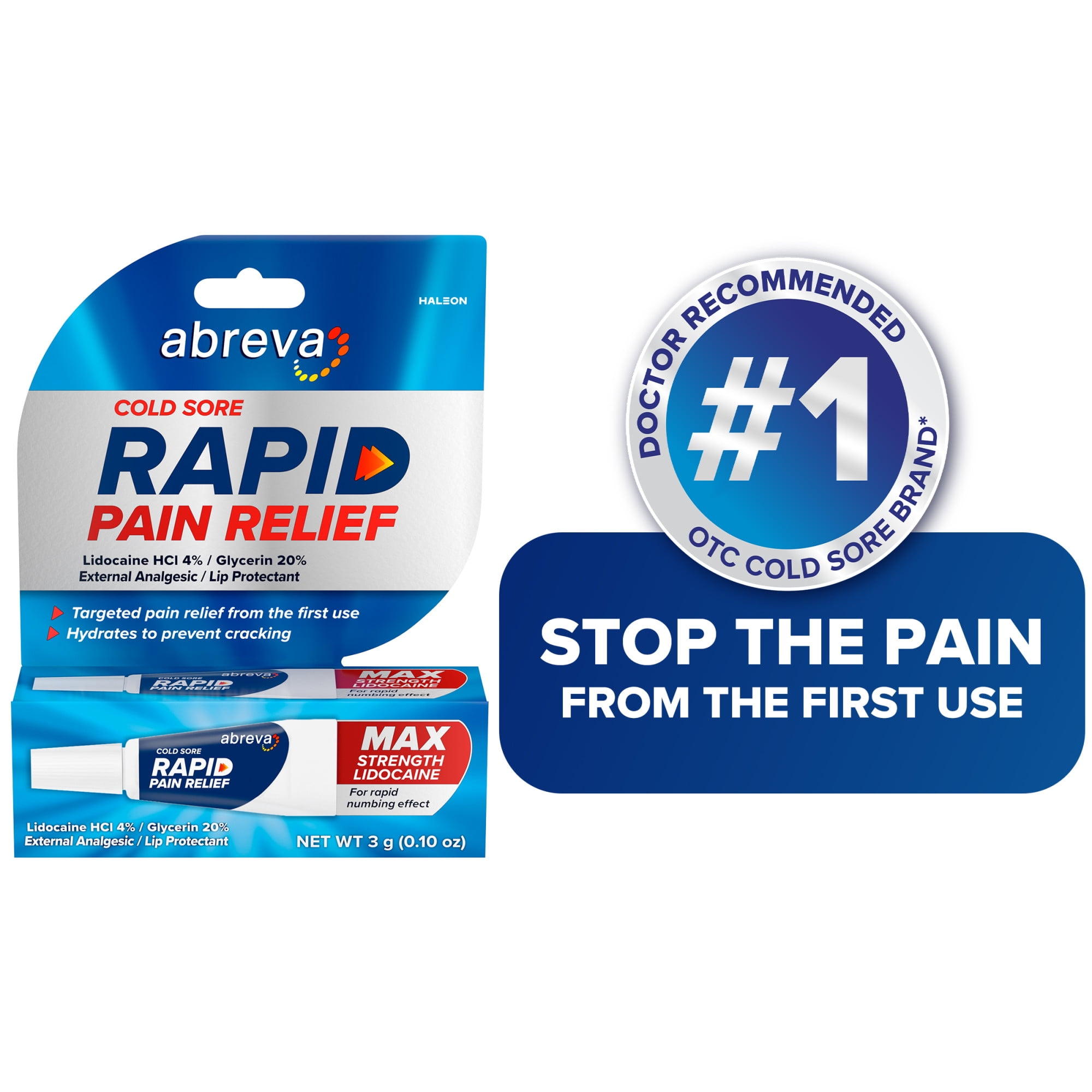 Abreva Rapid Pain Relief Cream with Lidocaine and Glycerin
