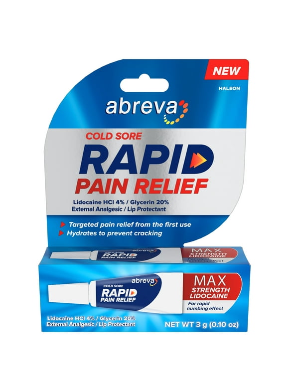 Abreva Cold Sore Treatment Rapid Pain Relief Cream - 1 Tube, 3 Grams