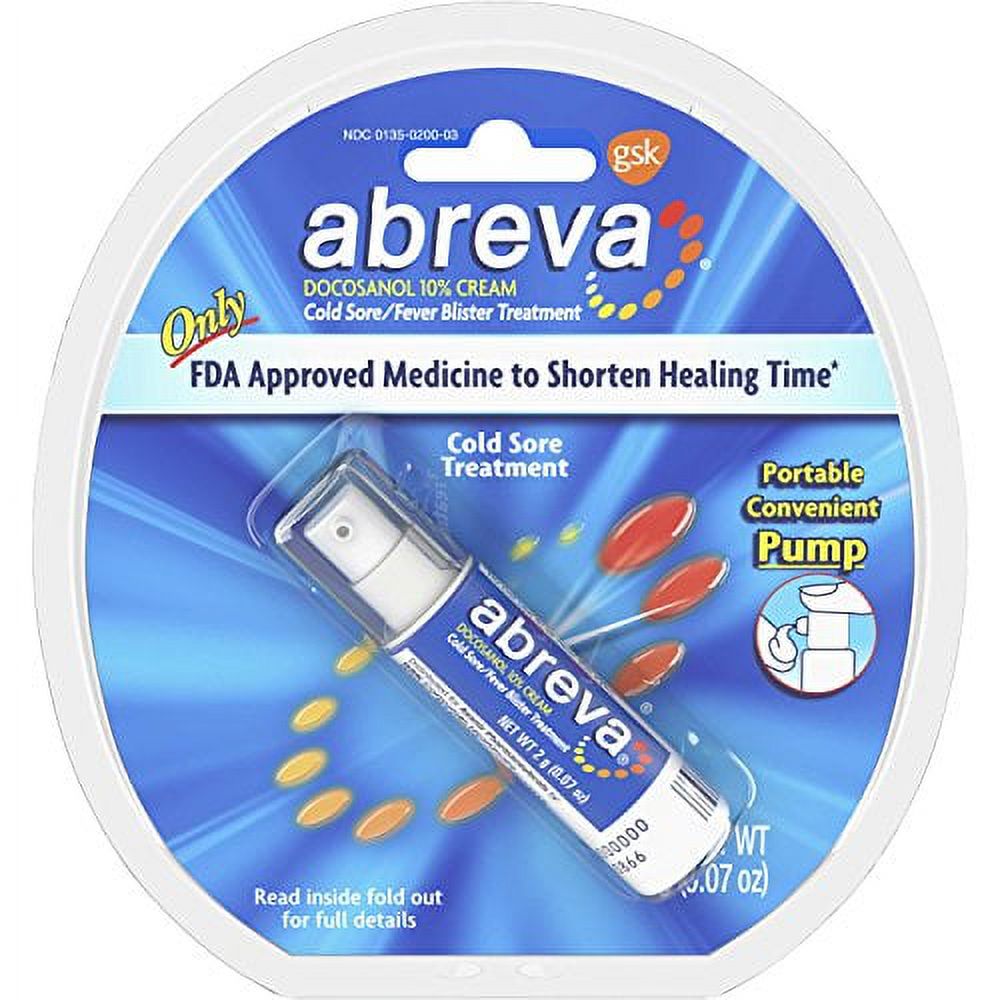 Abreva Docosanol 10% Cream Pump Cold Sore/Fever Blister, 2g - image 1 of 7