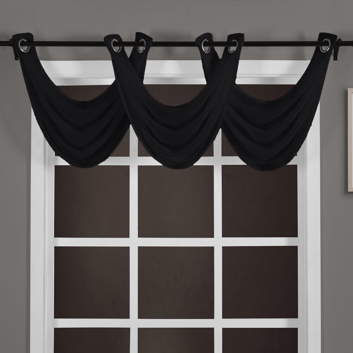 Abri Grommet Crushed Sheer Curtain Panel Set – 2 Panels + 3 Valances, Royal Tradition