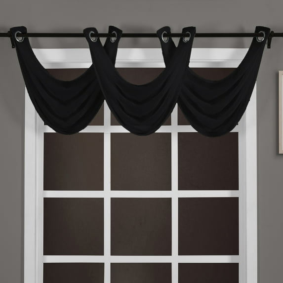 Abri Grommet Crushed Sheer Waterfall Valance (Single) - 24 x 24" - Black