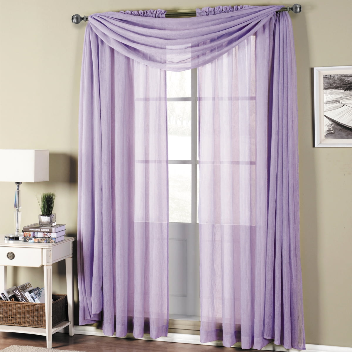 Abri Rod Pocket Crushed Sheer Curtain Panels ( Panels \u0026 Scarfs Sold  Individually )- 50x108 - Lavender - Walmart.com, image size:1200x1200
