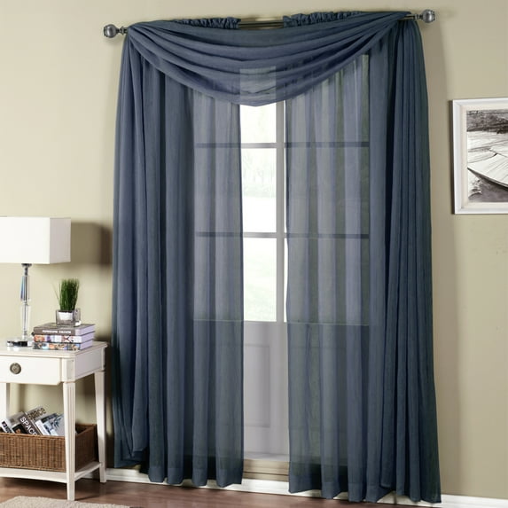 Abri Rod Pocket Crushed Sheer Curtain Panels ( Panels & Scarfs Sold Individually )- 50x84 - Navy