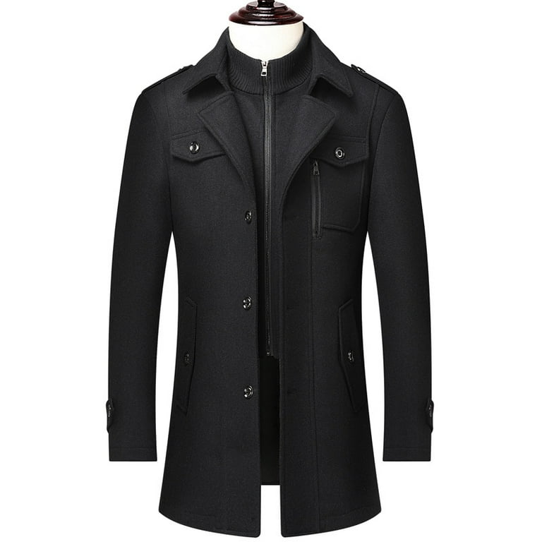 Abrigo de lana informal para hombre Chaqueta larga clasica de doble cuello parka calida novedad de 2024 Walmart