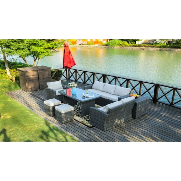 Abrihome 7-pieces Patio Furniture Grey Outdoor Sectional Sofa Sets