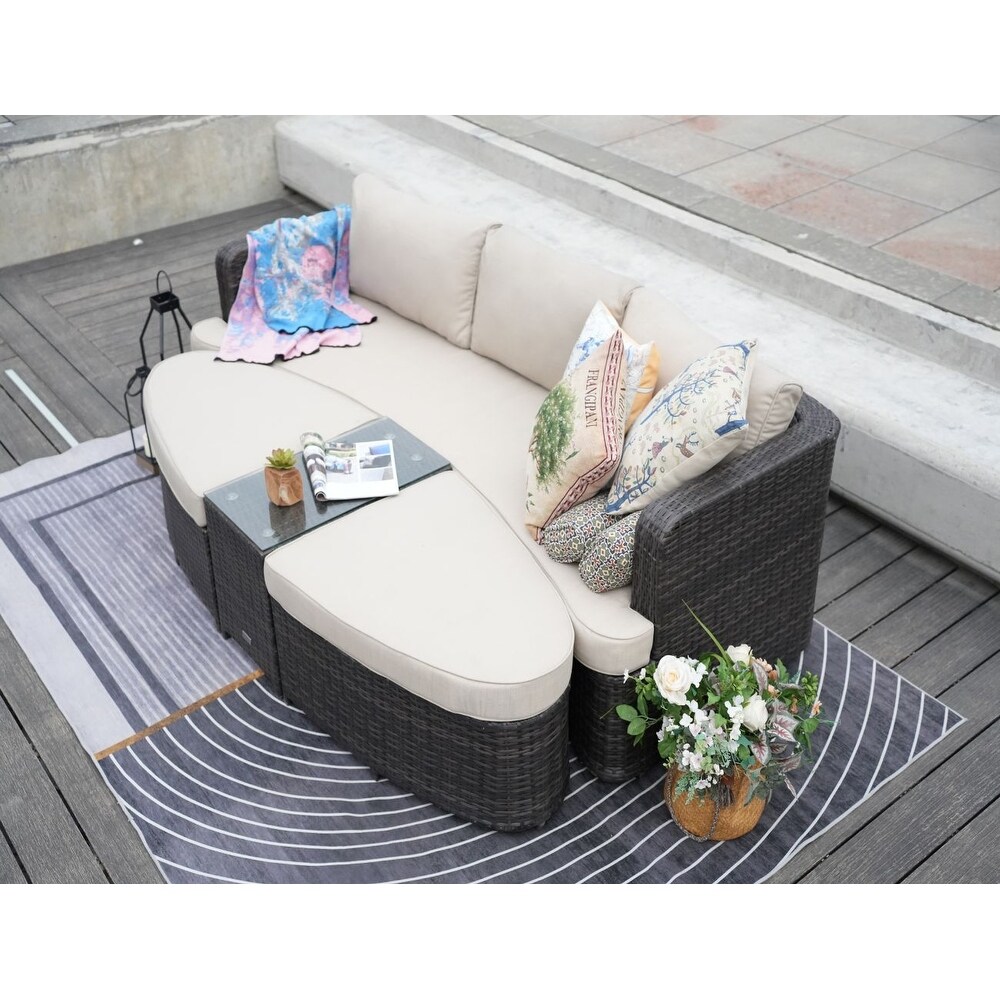 Abrihome Outdoor 4piece Rattan Daybed Sofa Set Brown