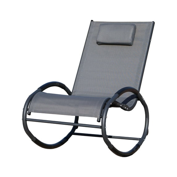 Abrihome Outdoor Rocking Chaise Metal Frame Lounge Chair with Headrest Pillow,Gray
