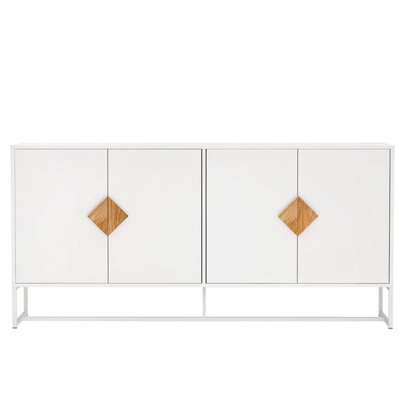 Abrihome Solid Wood Special Shape Square Handle Design with 4 Doors and Double Storage Sideboard,White