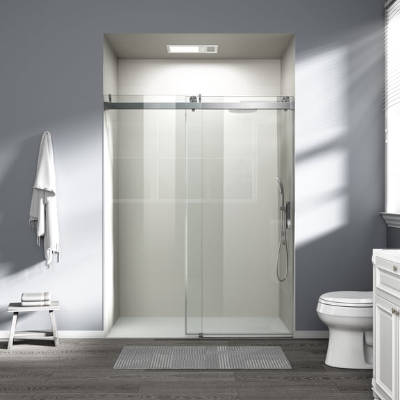Abruzzo Silver Glass 60 in x 76 in, 6 mm Thick Tempered Sliding Shower Door