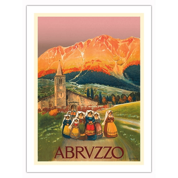 Abruzzo, Italy - Vintage Travel Poster by Vincenzo Alicandri c.1926 - Fine Art Matte Paper Print (Unframed) 24x32in