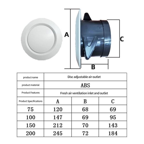 Abs Air Conditioning Ventilation Diffuser Adjustable Louver Circular Air Outlet