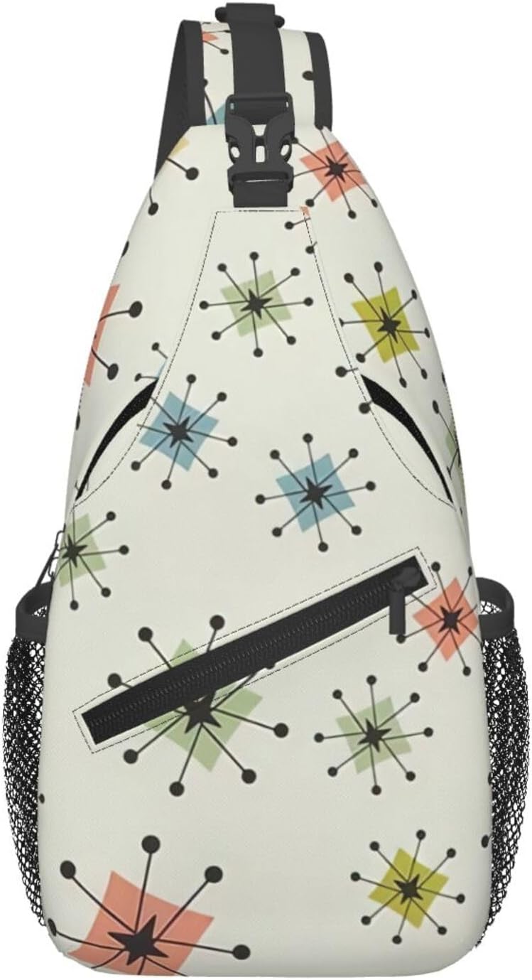 Absctract Geometric Pattern Space Print Crossbody Backpack Sling Bag