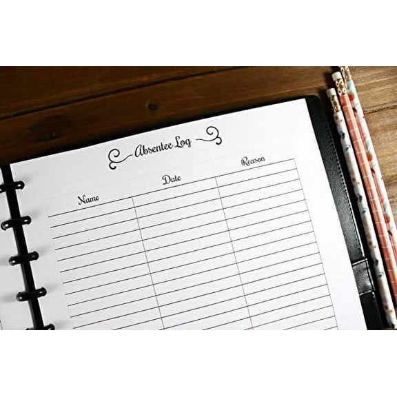 Absentee Log for 11 Disc Planners