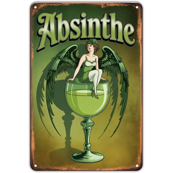 Absinthe Fairy tin sign, Vintage Absinthe Drink Metal Sign print Aesthetic Room Decoration for Home Bedroom Kitchen Bar Coffee Bathroom Indoor Outdoor Wall Decor, 8 X 12 IN