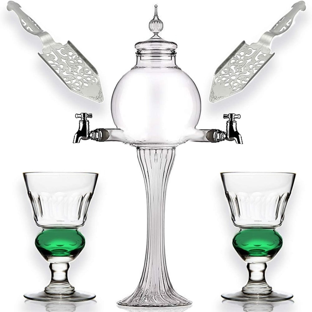 Traditional Absinthe Fountain Set with Glasses and Spoons