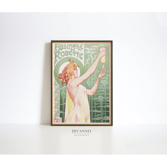 Absinthe Green Fairy French Cafe Decor Retro Woman Art Liquor Wall Art Parisian Wall Decor Art Nouveau