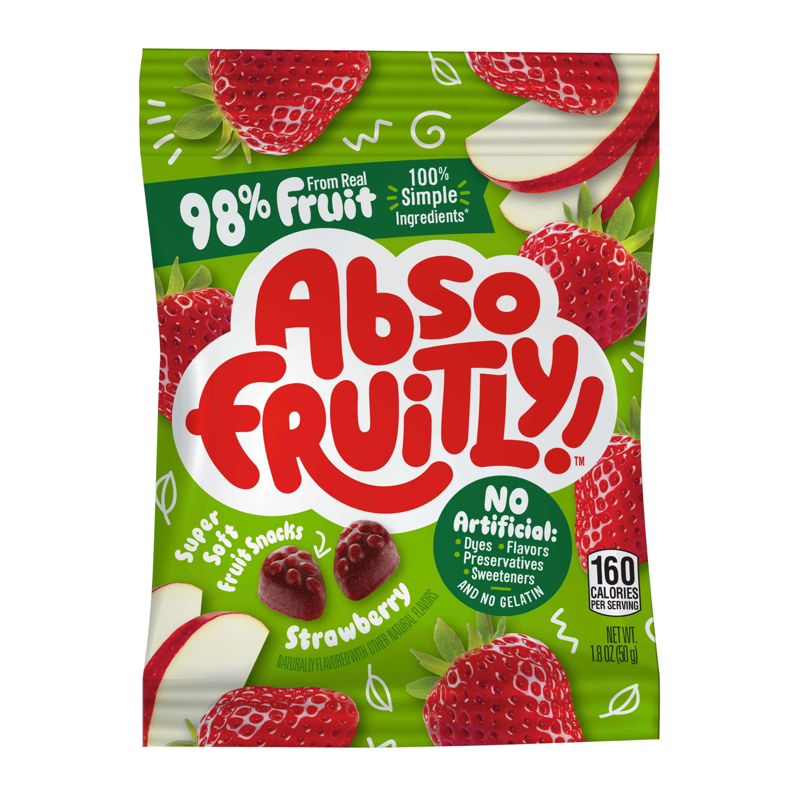 Absofruitly! Strawberry 98 Real Fruit Snacks, Deliciously Sweet, Soft