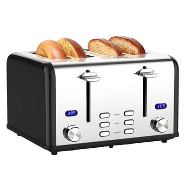 ATUPEN 4 Slice Toaster with Stainless Steel Extra Wide Slots and LCD Timer Display, Dual Control Panel 6 Color Bread Settings Kitchen