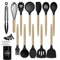 Kitchen Utensils Set,28-Piece Nonstick Silicone Cooking Utensils Set with Holder Wood Handle(Khaki)