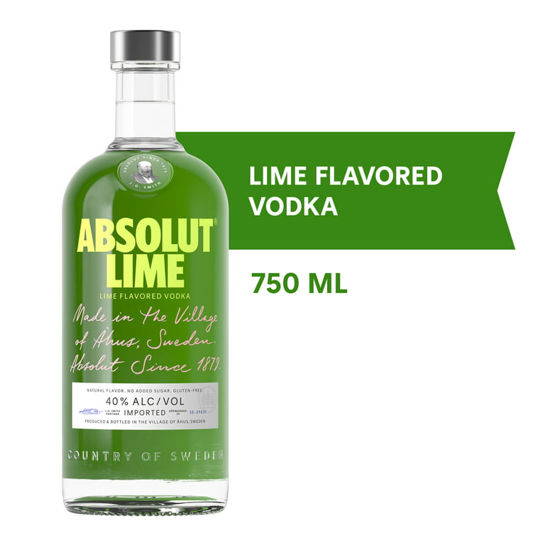 40% Absolut ABV 750 mL Lime Flavored Vodka, Bottle,