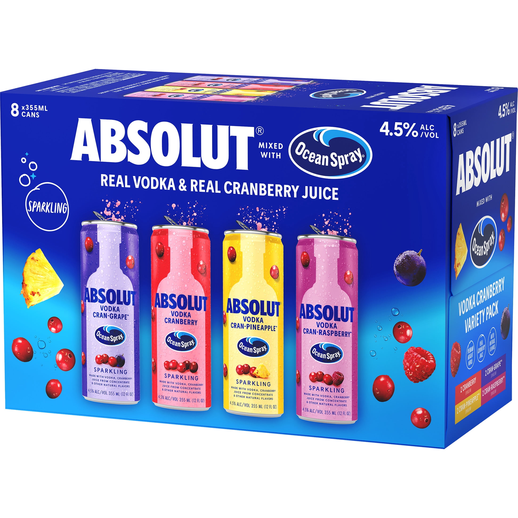 Absolut + Ocean Spray Cranberry Ready-to-Drink Vodka Cocktail, Variety Pack of 8, 12oz Cans, 4.5% ABV