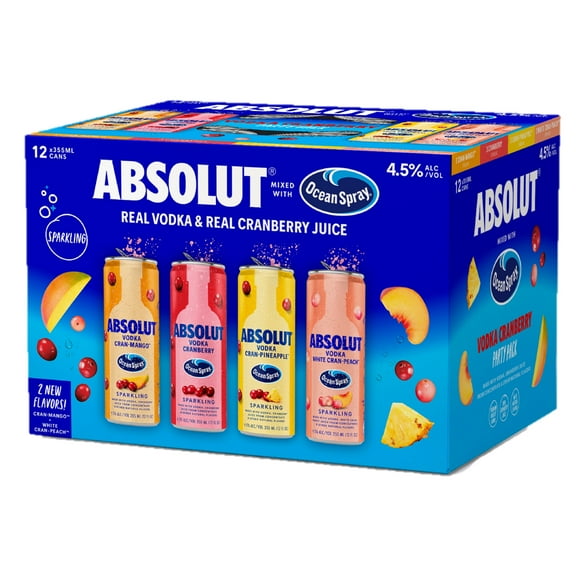 Absolut Ocean Spray Cranberry Ready to Drink Vodka Cocktail, 12 Pack, 12 oz Cans, 9 Proof