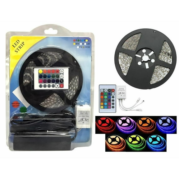 Absolute 16' LED RGB Color Ribbon Kit Power Plug Remote, Water Resistant