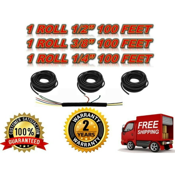 Absolute 3 Rolls 100ft ea Split Cable Wire Loom Tubing 1/4" 3/8" 1/2" Conduit