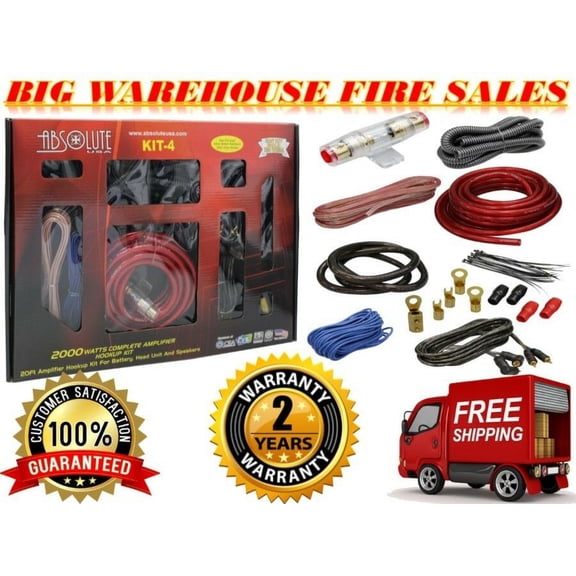 Absolute KIT4 4 Gauge Car Amplifier Wiring Kit, 2000W Amp Installation Power Cable Kit with RCA Cable, Speaker Wire & Fuse Holder