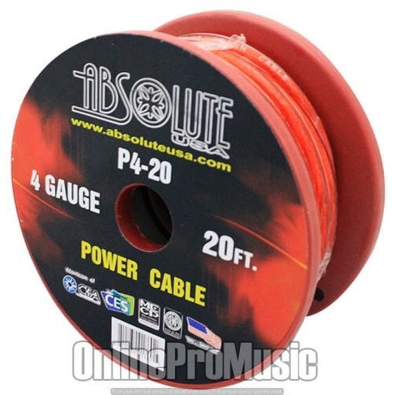 Absolute 4 Gauge Spool Multi-Strand 20 Feet Power Wire Cable (Orange)
