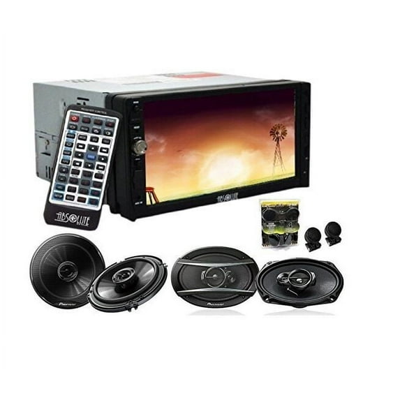 Absolute DD-3000 7" Double Din Car Stereo CD MP3 DVD Player With 2 Pair Pioneer TS-A6966R SPKS & TW600