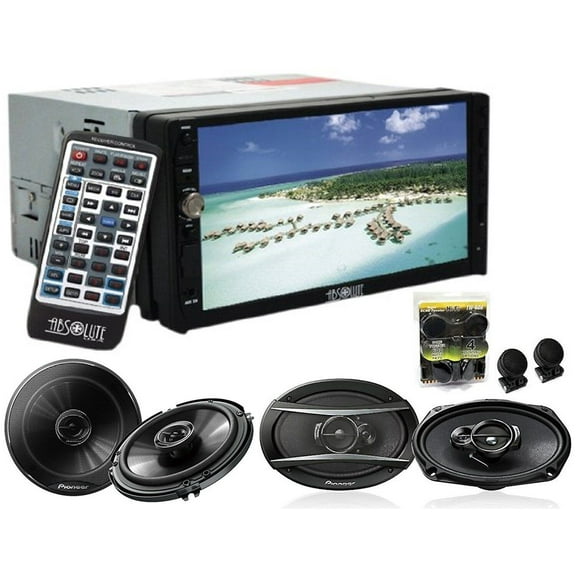 Absolute DD-3000 Double Din receiver 7" DVD CD MP3 player Double Din head unit car stereo with pioneer TS-G1620F, TS-G6930F speakers & TW600