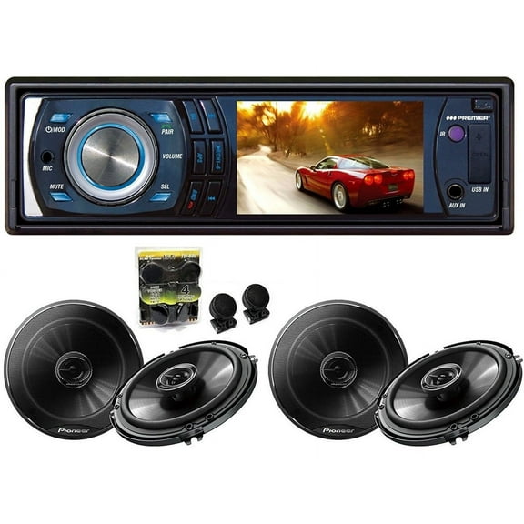 Absolute DMR-380BTAD TS-G1645R TW600<br/> 3.5-Inch In-Dash Single Din Receiver With 2 Pairs Of Pioneer TS-G1645R 6.5 Speakers And Free Absolute TW600 Tweeter