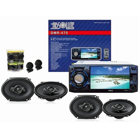 Absolute USA DMR-475 4.8-Inch DVD/MP3/CD Multimedia Player Widescreen Receiver With 2 Pairs Of Pioneer TS-A6886R 6.8 Speakers And Free Absolute TW600 Tweeter