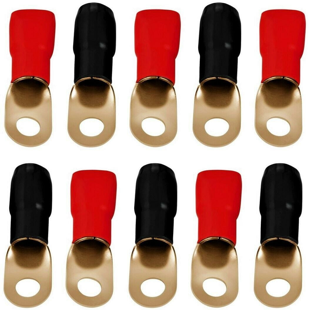 Absolute GRT00-40 1/0 Gauge Crimp Ring Terminals Connectors 40-Pack (Red, Black)