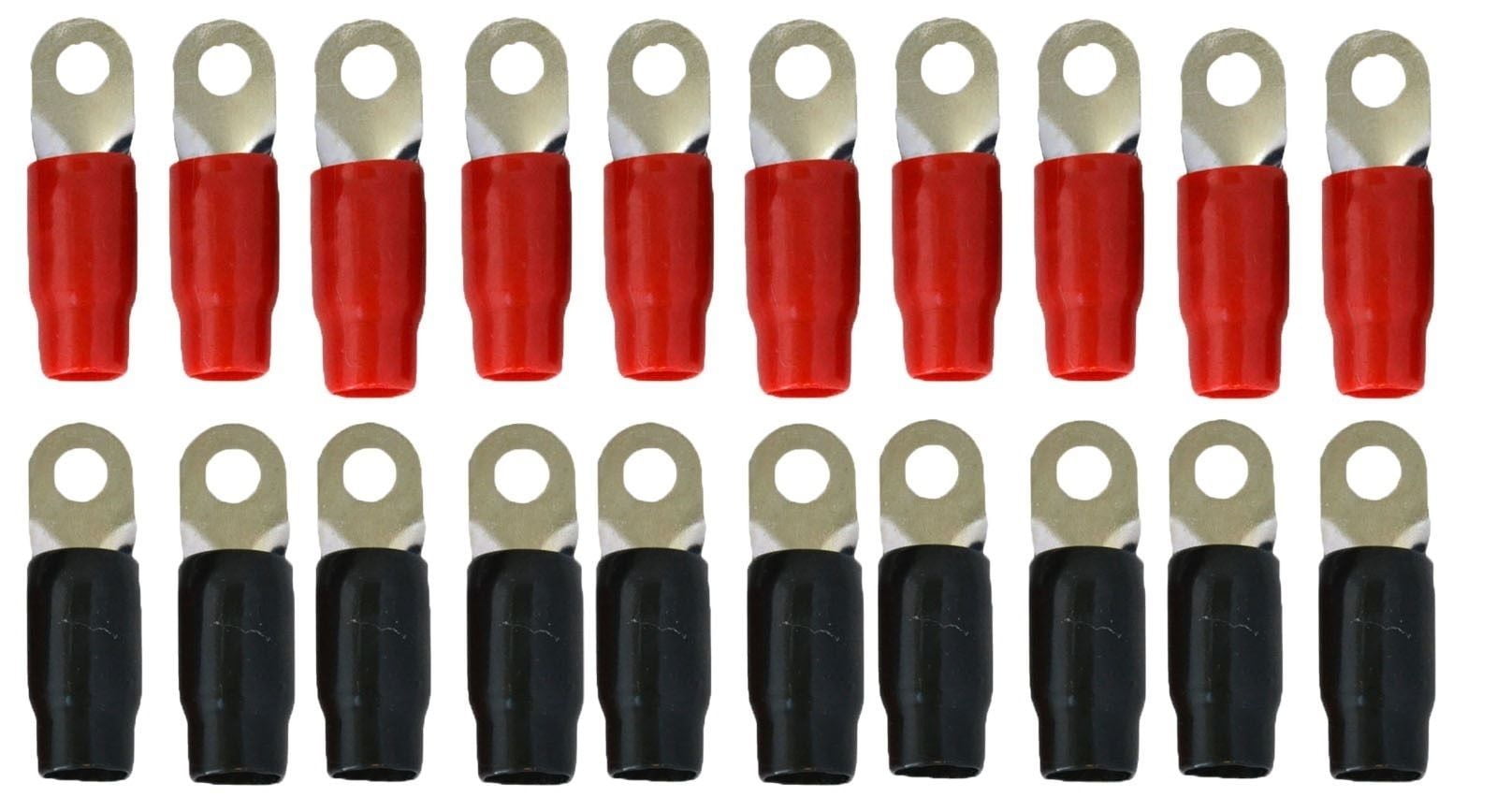Absolute USA 0 Gauge Ring Terminal 20 Pack 5/16" 1/0 AWG Wire Crimp Cable Red/Black