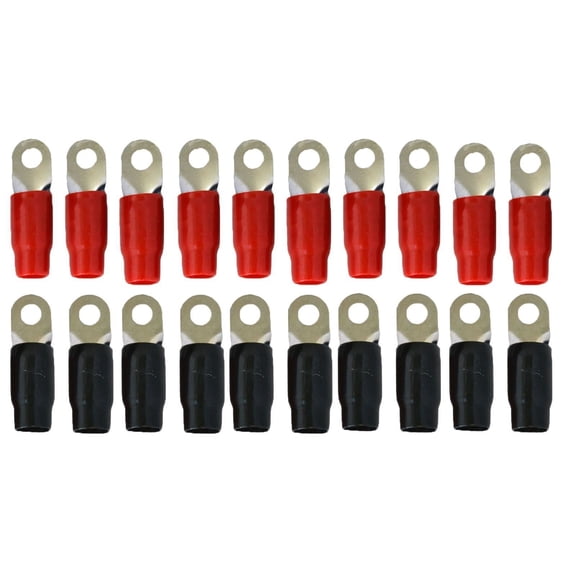 Absolute USA 0 Gauge Ring Terminal 20 Pack 5/16" 1/0 AWG Wire Crimp Cable Red/Black