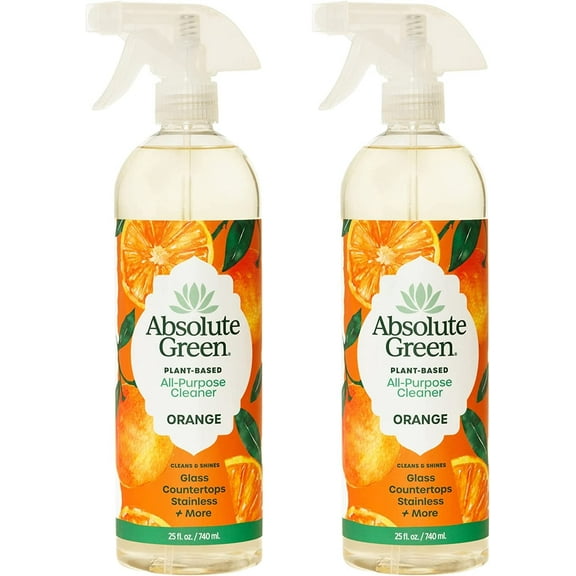 Absolute Green All Purpose Cleaner Spray, Multi-Surface Cleaning, Safe Around Kids + Pets, Orange Scent, 25 oz (2 Pack)