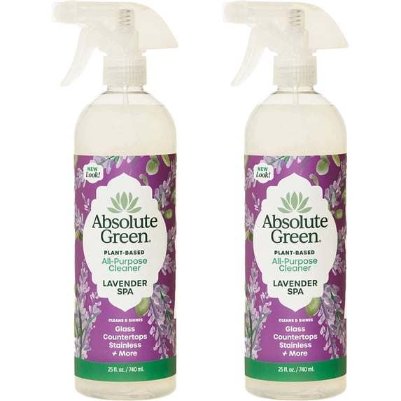 Absolute Green All Purpose Cleaning Spray, Multi-Surface Cleaner, Safe Around Kids + Pets, Lavender Spa Scent, 25 oz (2 Pack)