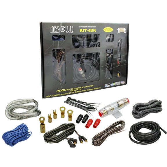 Absolute KIT4BK Complete PRO Marine Auto Car RV 4 Gauge 2000 Watts Amplifier Complete Installation Amp Kit Power Wiring