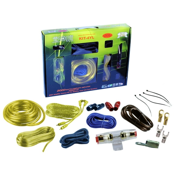 Absolute KIT4YL AMP KIT<br/>Complete PRO Marine Auto Car RV 4 Gauge 2000 Watts Amplifier Complete Installation Amp Kit Power Wiring with Yellow Accent Color Scheme