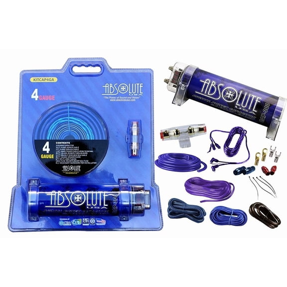 Absolute KITCAP4GABL Combined Amp Kit & Capacitor Package 4 Gauge Amp Kit Amplifier Install Wiring & 3 Farad Digital Capacitor