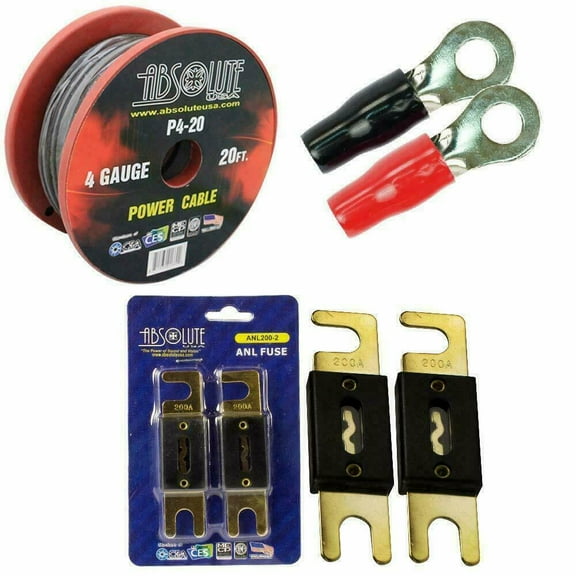 Absolute P4-20-BLUE 20 ft. Wire 4 Gauge Power / Ground Wire Coupler & ANL Fuse