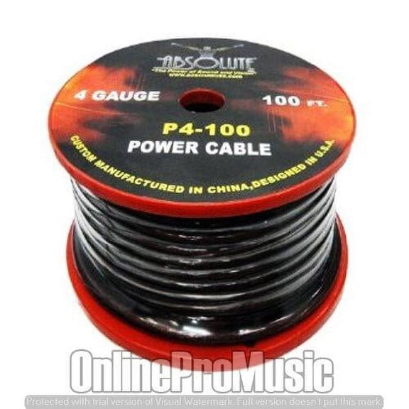 Absolute P4100BK 4-Gauge Spool Power Wire Cable, 100 Feet (Black)